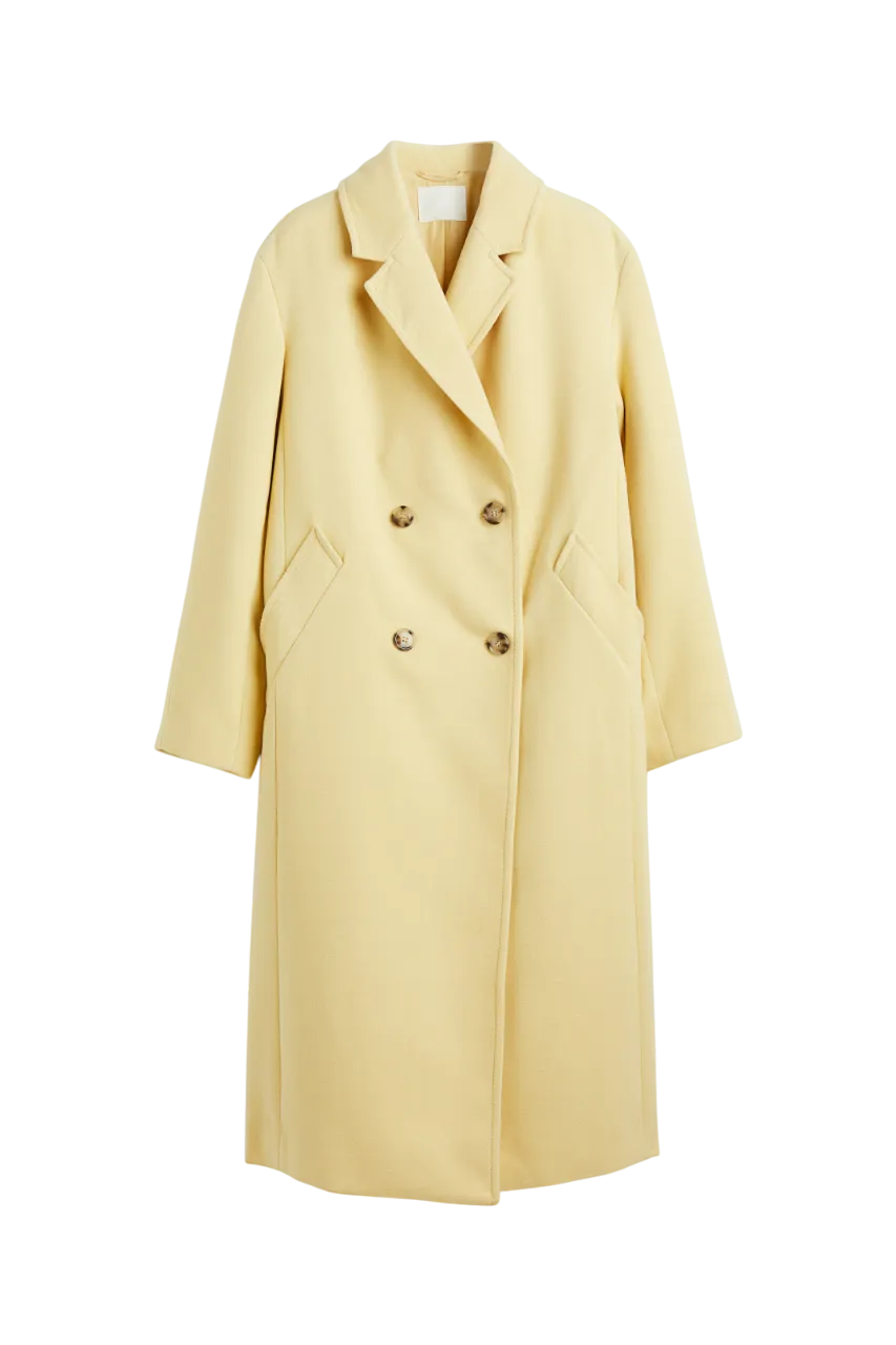 H&M Yellow Double Breasted Wool Long Coat UK L