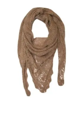 Hand Knit Triangle Open Weave Scarf in Taupe