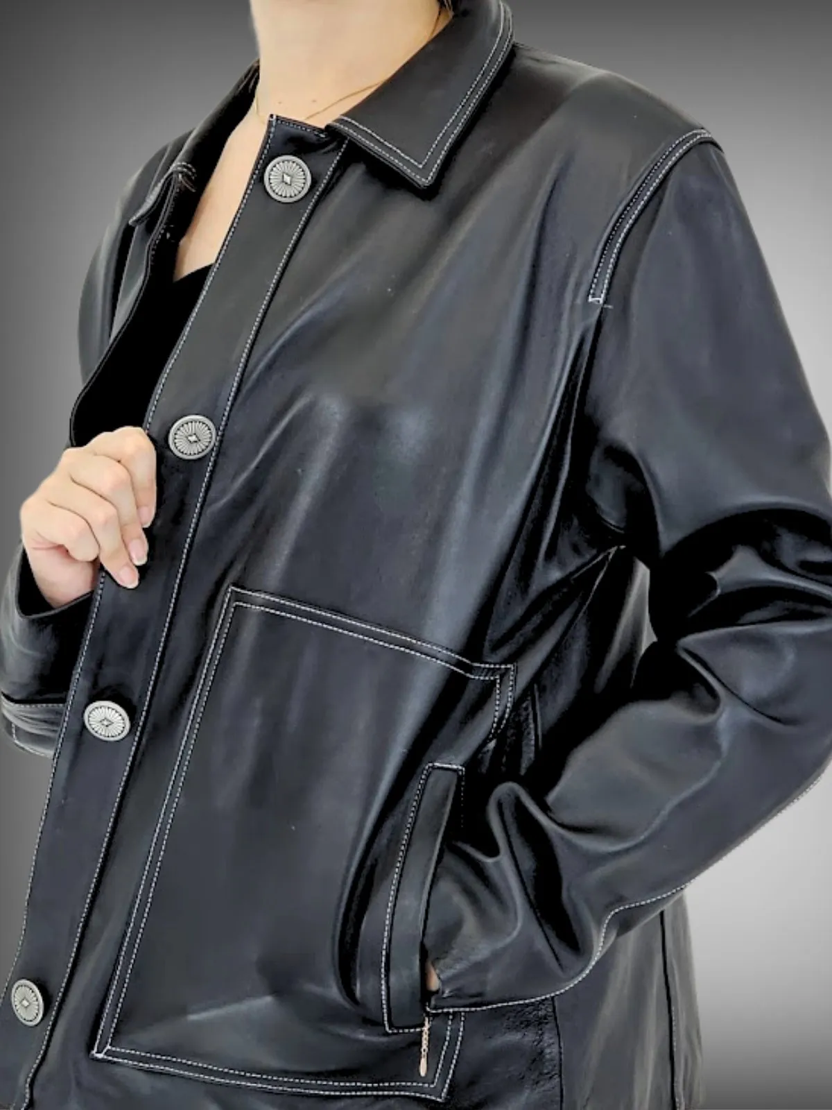 Handcrafted Oversized Sheepskin Leather Trucker Jacket – Stylish & Timeless