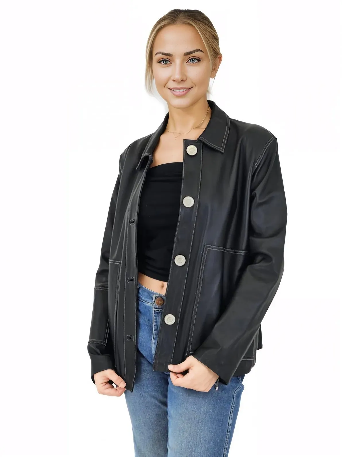 Handcrafted Oversized Sheepskin Leather Trucker Jacket – Stylish & Timeless