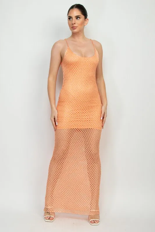 Knit Sequin Fish Net Scoop Maxi Dress