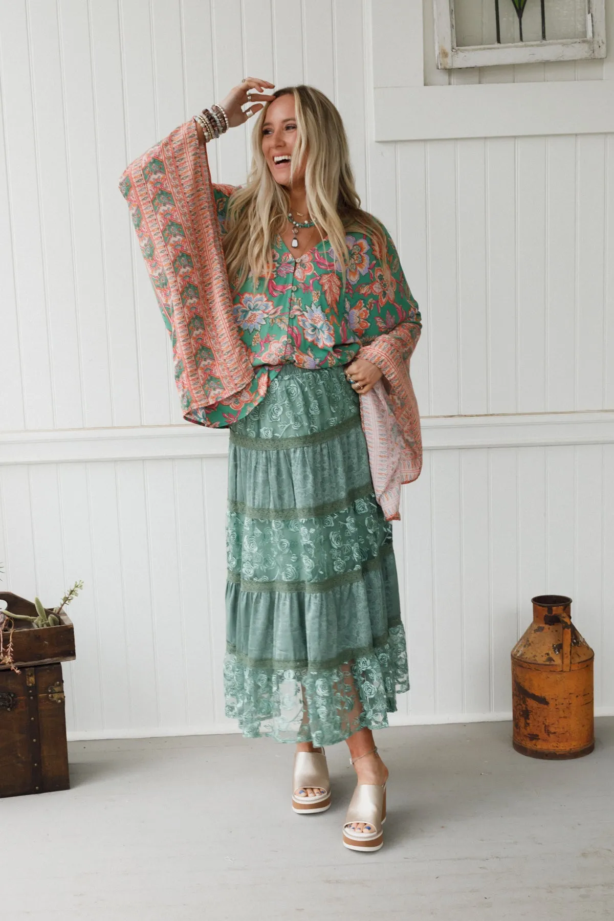 Lace Horizon Maxi Skirt - Sage