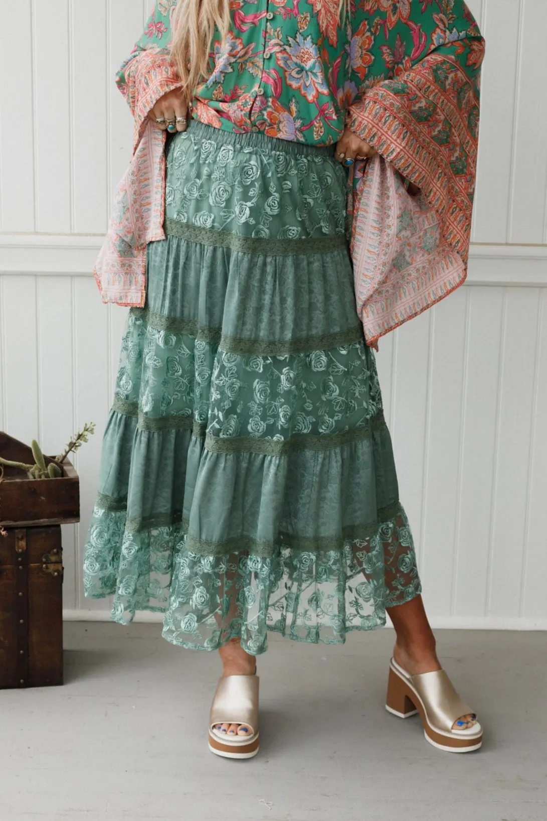 Lace Horizon Maxi Skirt - Sage