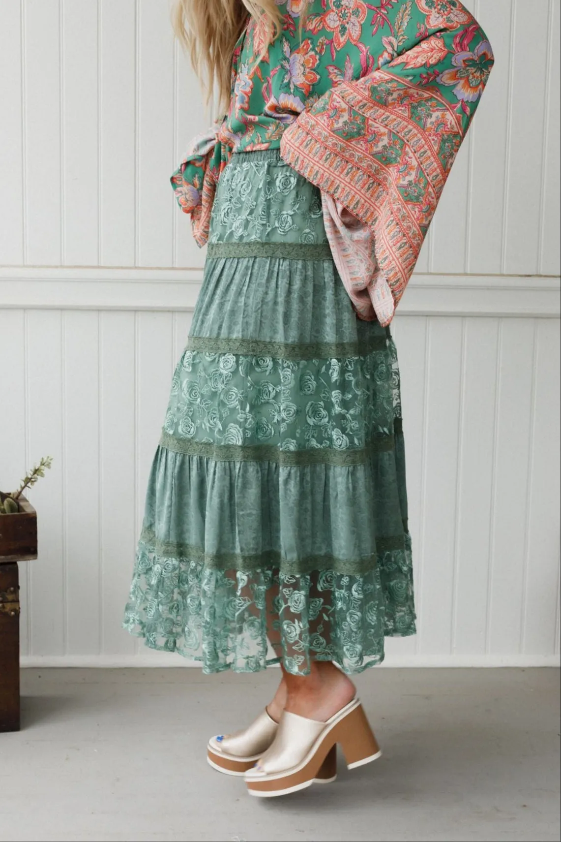 Lace Horizon Maxi Skirt - Sage
