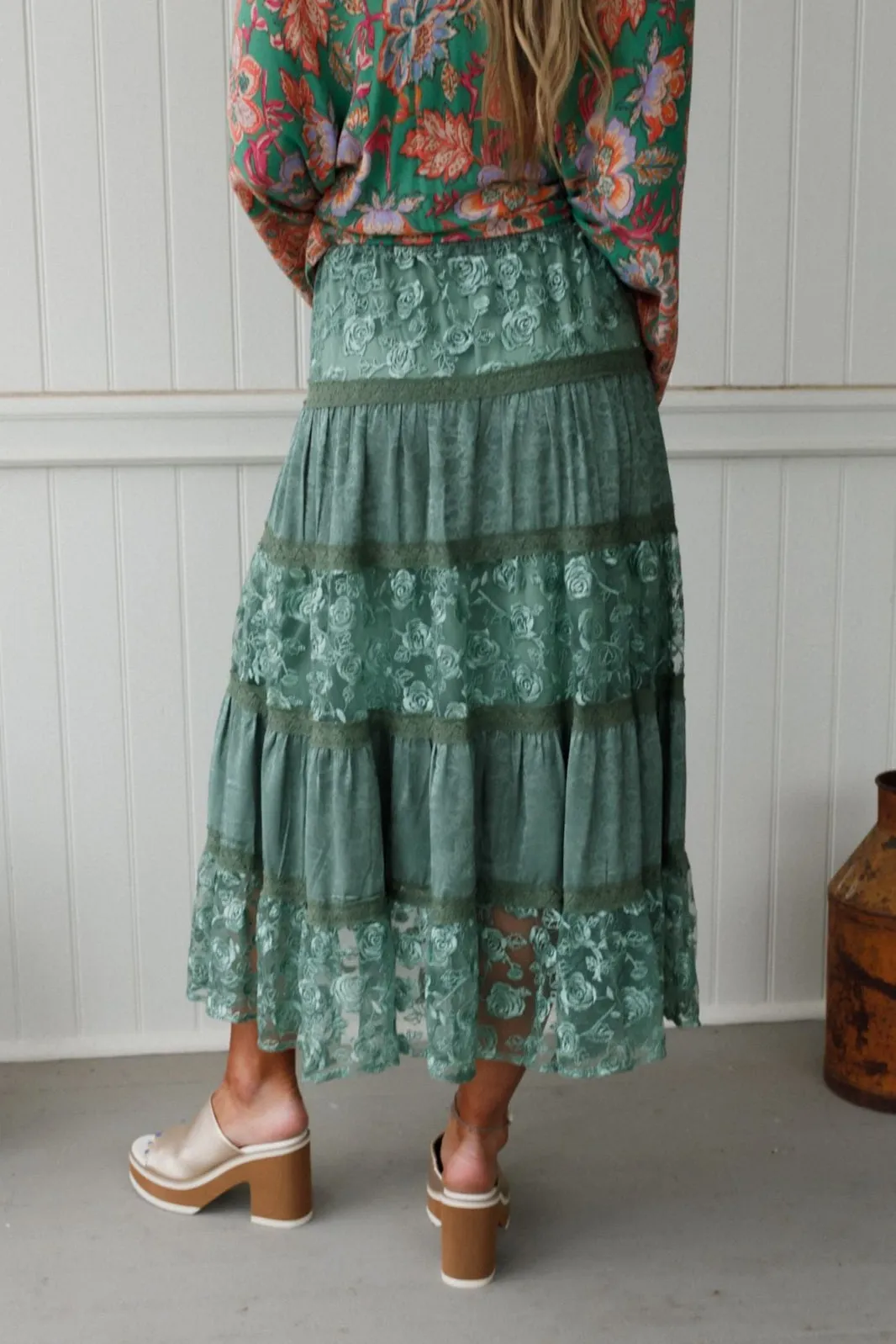 Lace Horizon Maxi Skirt - Sage