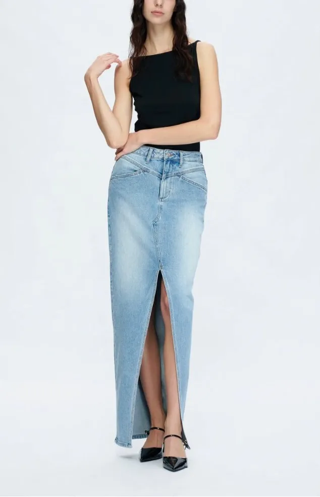 Lauren Denim Skirt Long Mid Rise Slit Denim Maxi Skirt By Bayeas. Long Jean Skirt