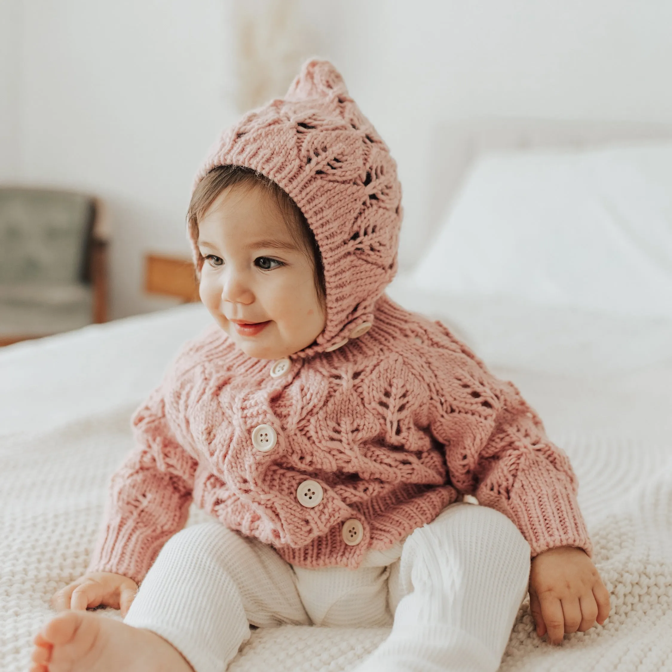 Leaf Lace Cardigan Sweater - Rosy by Huggalugs