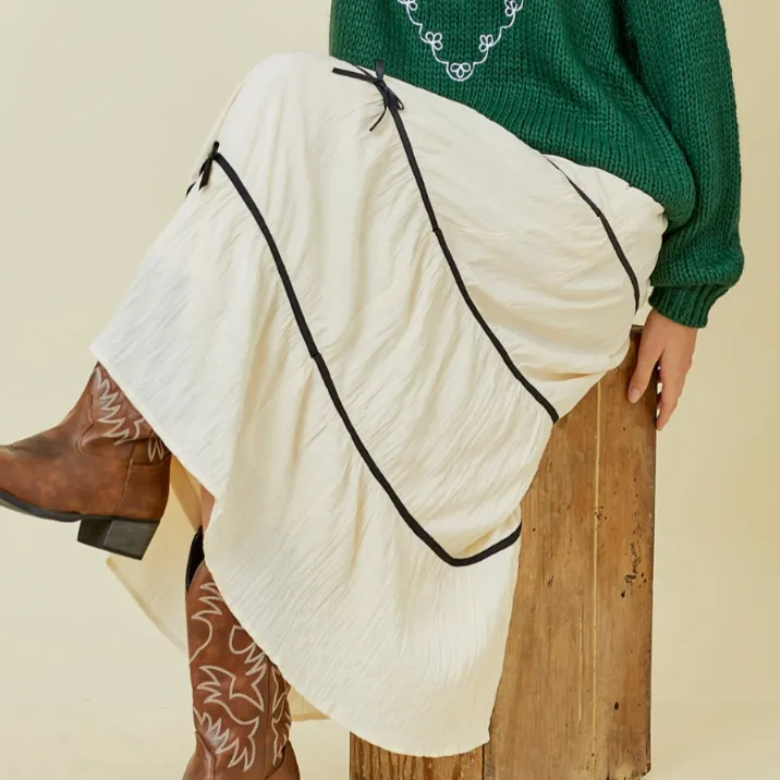 Lucky Me Contrast Bow Detail Maxi Skirt-FINAL SALE