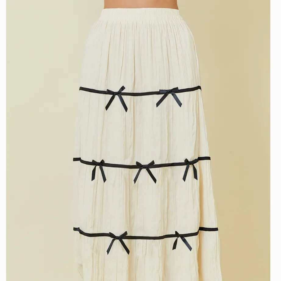 Lucky Me Contrast Bow Detail Maxi Skirt-FINAL SALE