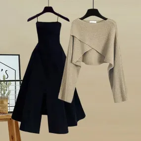 Luxurious Black Dress w/ Sparkling Evening Sweater