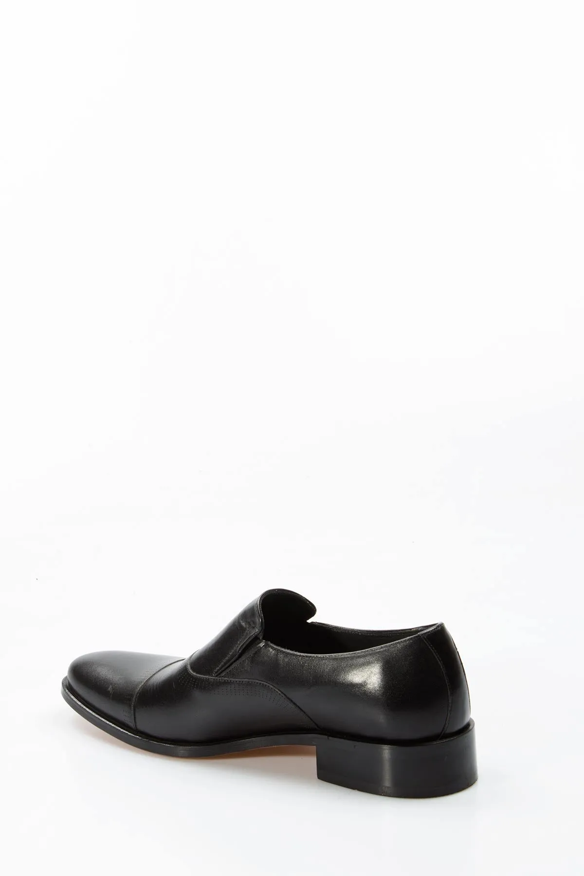 Men's Black Leather Slip-On Shoes with Cap Toe - Wessi