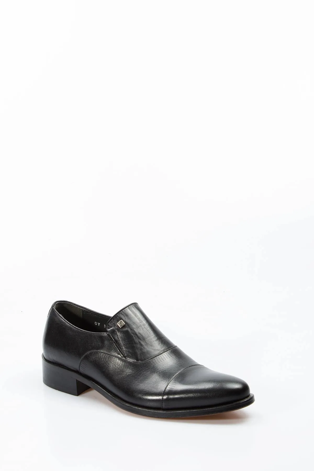 Men's Black Leather Slip-On Shoes with Cap Toe - Wessi