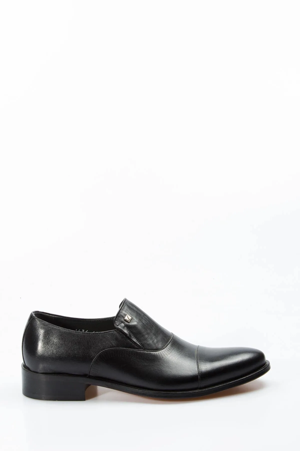 Men's Black Leather Slip-On Shoes with Cap Toe - Wessi