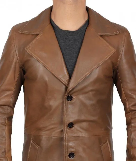 Men's Brown Genuine lambskin 3/4 Length Coat Jacket