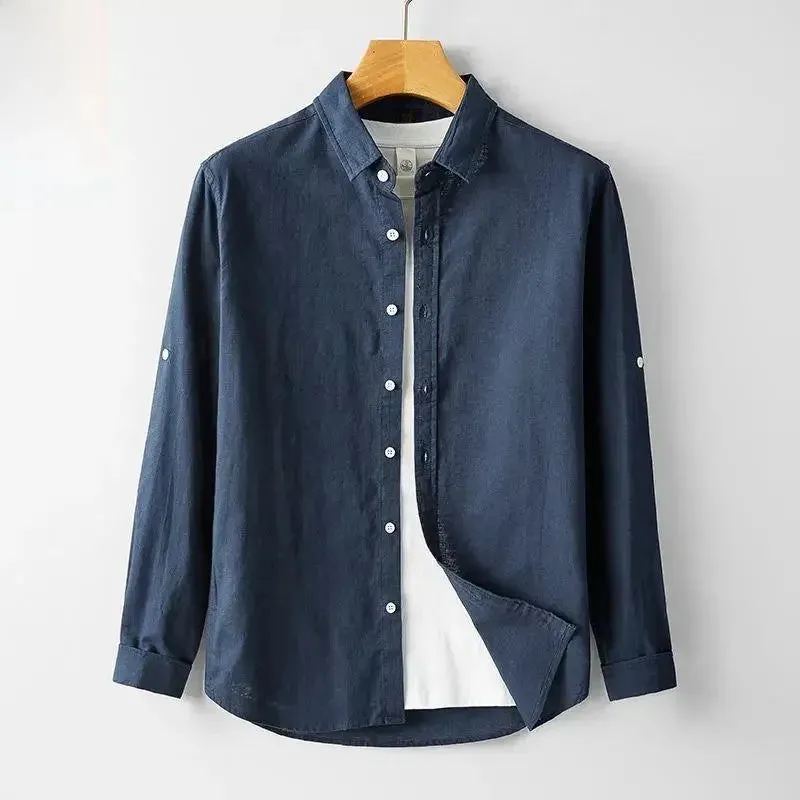 Men's Summer Cotton Linen Shirt – Short Sleeve, Slim Fit, Lightweight & Casual