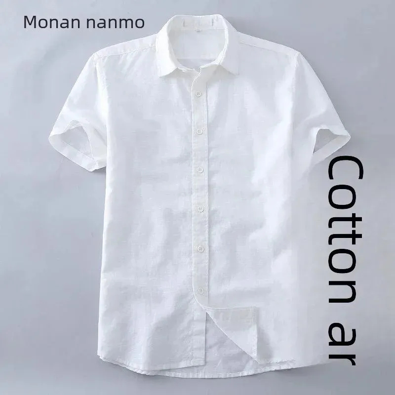 Men's Summer Cotton Linen Shirt – Short Sleeve, Slim Fit, Lightweight & Casual