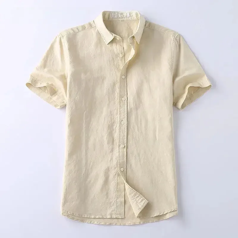 Men's Summer Cotton Linen Shirt – Short Sleeve, Slim Fit, Lightweight & Casual