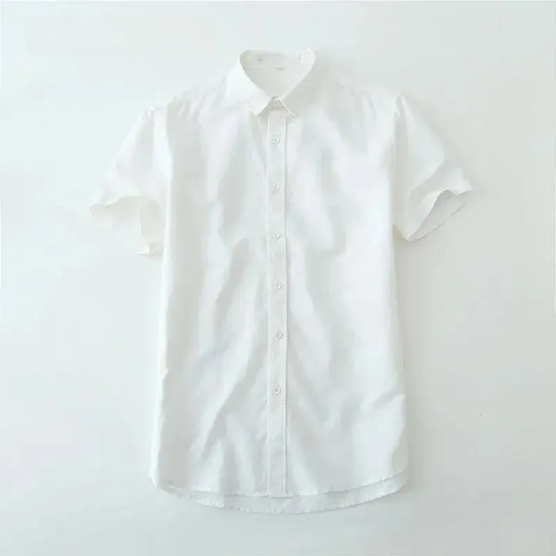 Men's Summer Cotton Linen Shirt – Short Sleeve, Slim Fit, Lightweight & Casual