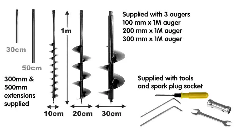 NNEDPE 71cc Post Hole Digger with three Augers