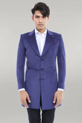 Peak Lapel Blue Men Coat - Wessi