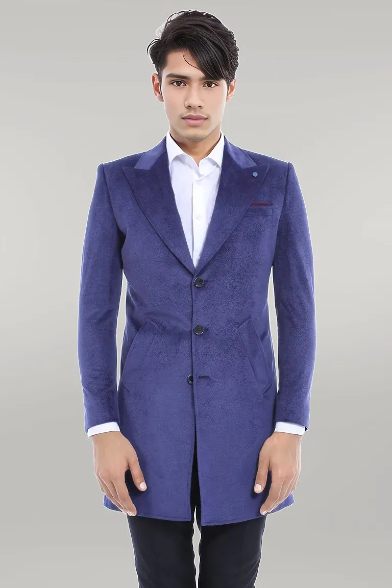 Peak Lapel Blue Men Coat - Wessi