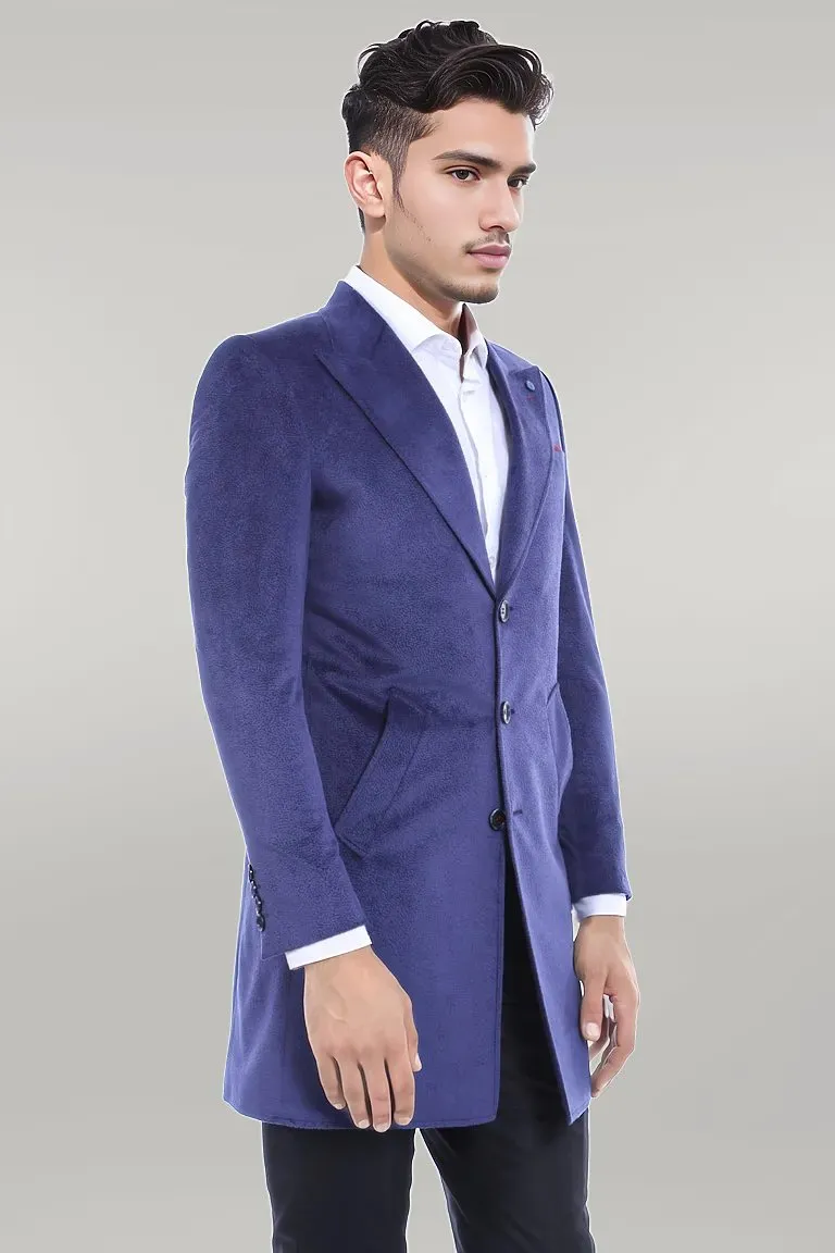 Peak Lapel Blue Men Coat - Wessi