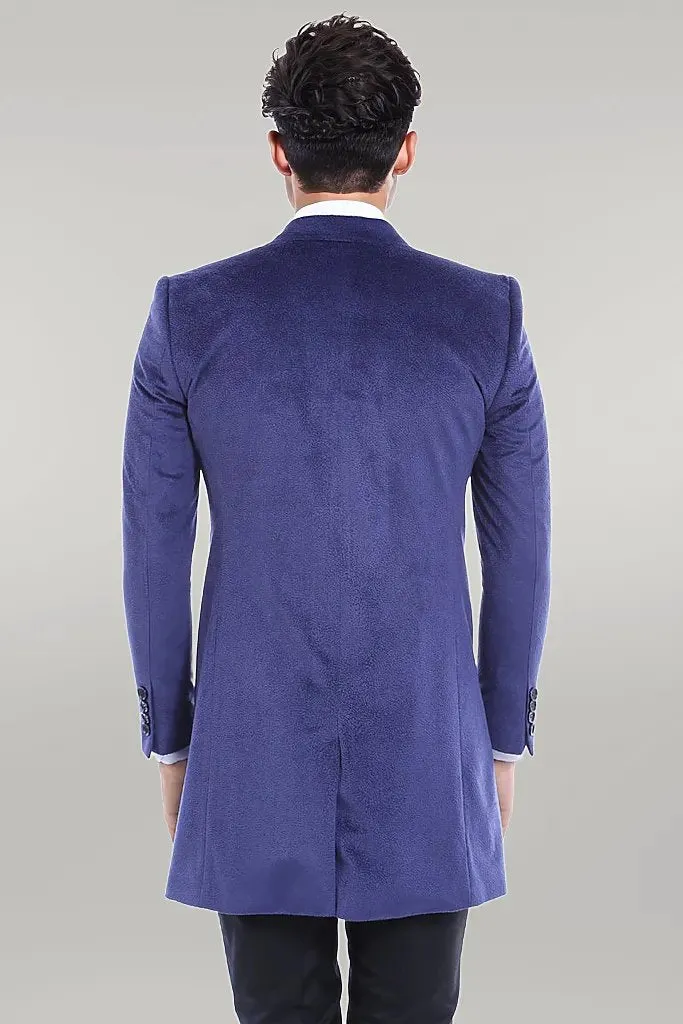 Peak Lapel Blue Men Coat - Wessi