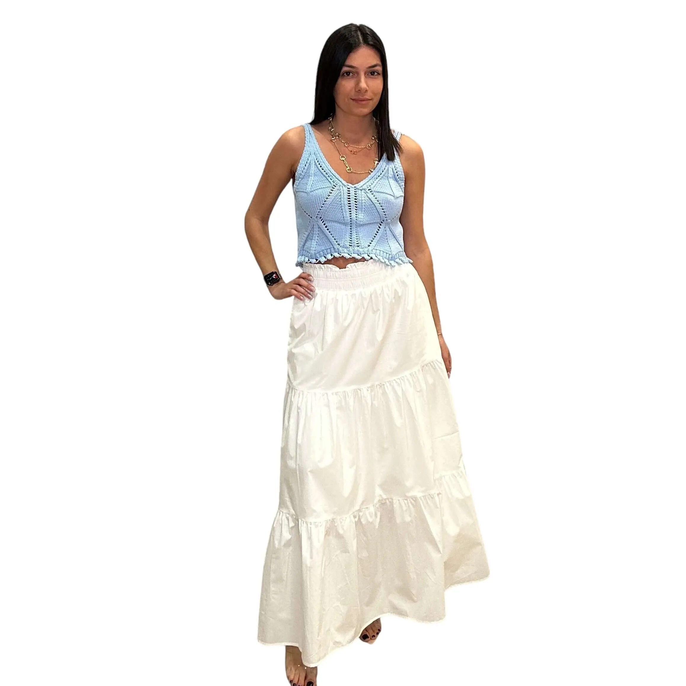 Poplin Smock Waist Maxi Skirt
