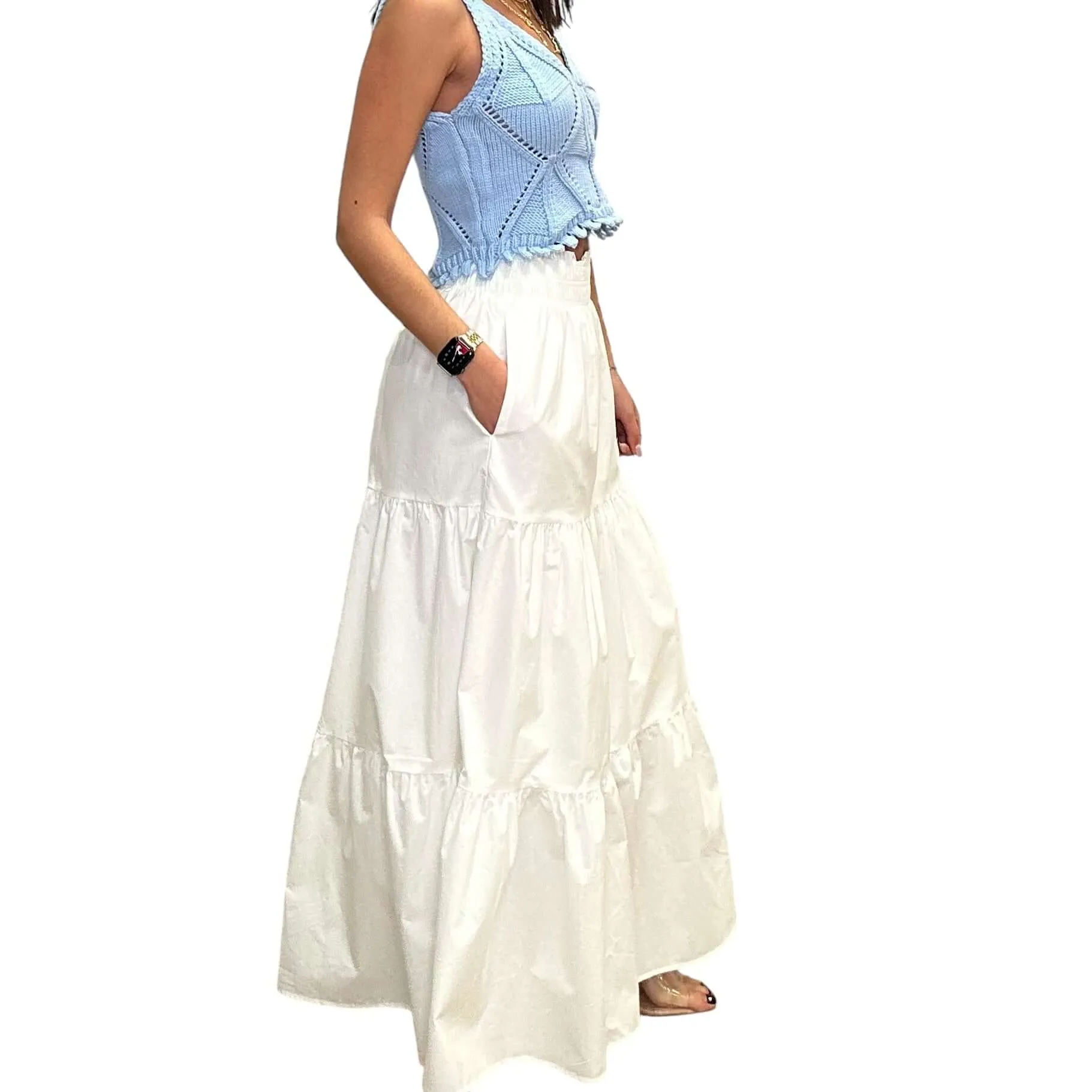 Poplin Smock Waist Maxi Skirt