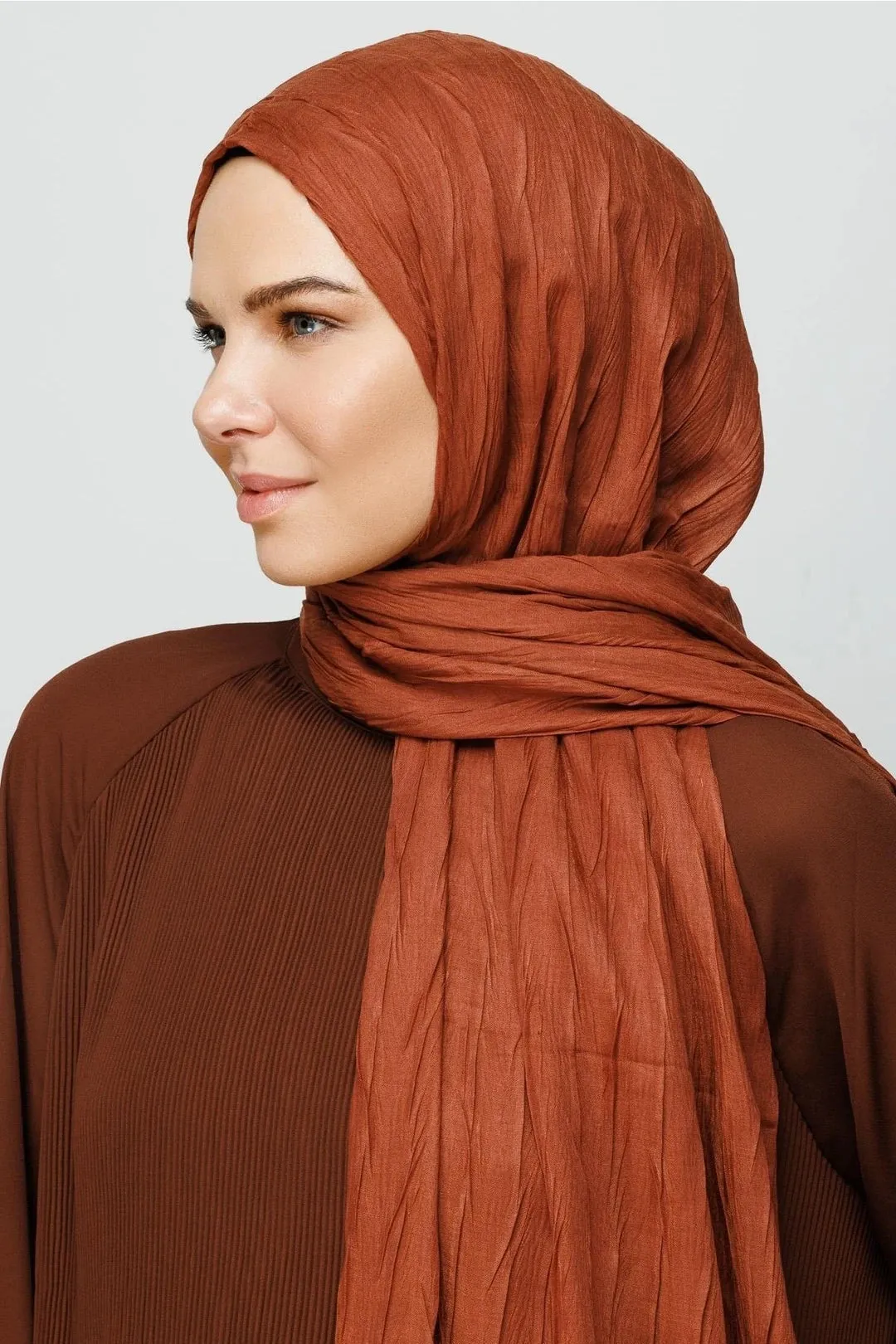 Red Coffee Pleated Bamboo Hijab
