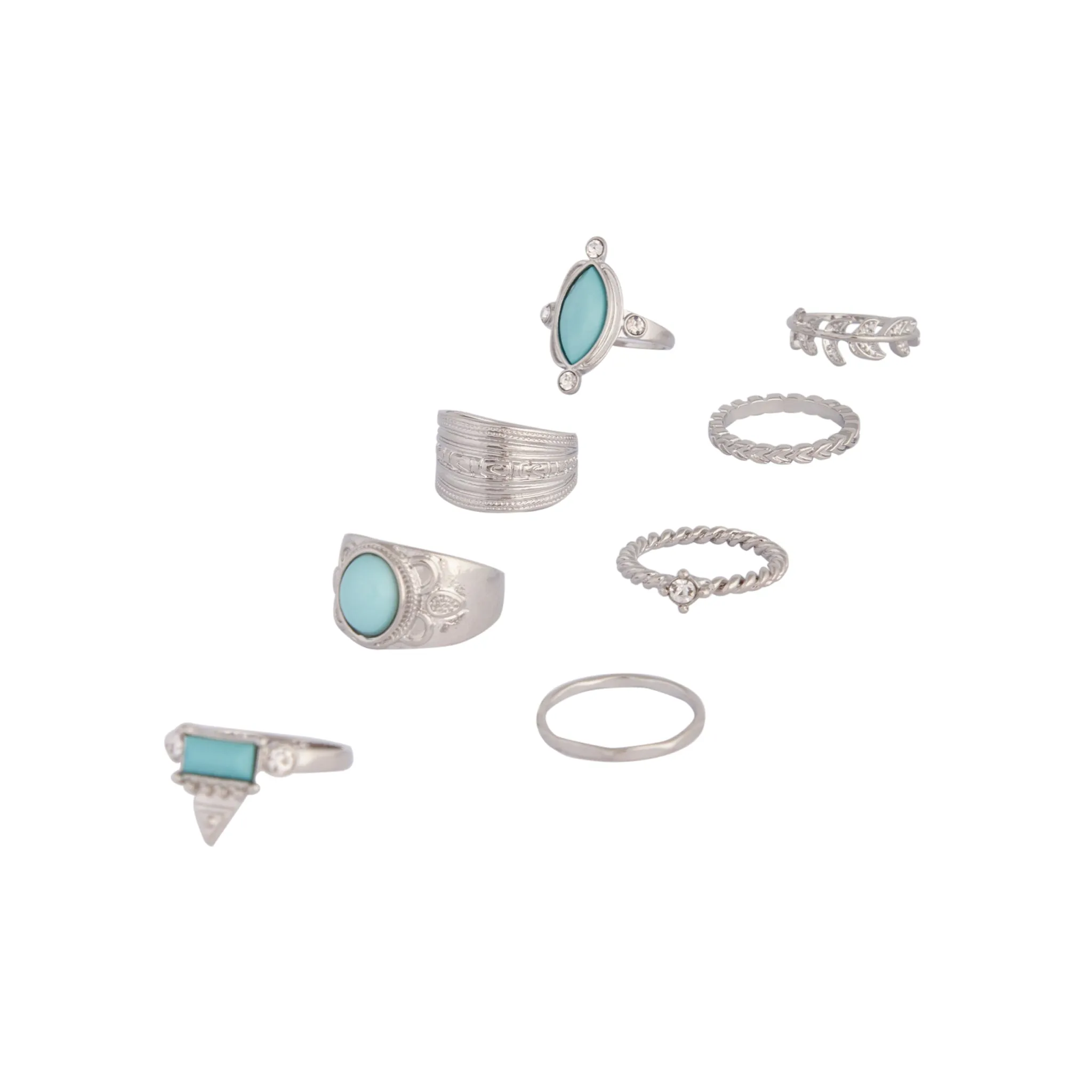 Rhodium Boho Multi Layer Ring 8 Pack