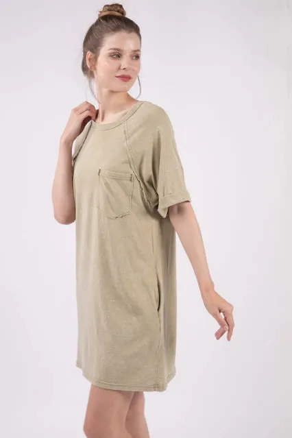 Sage Washed Shirt Dress