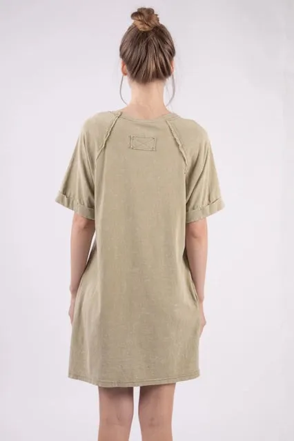 Sage Washed Shirt Dress