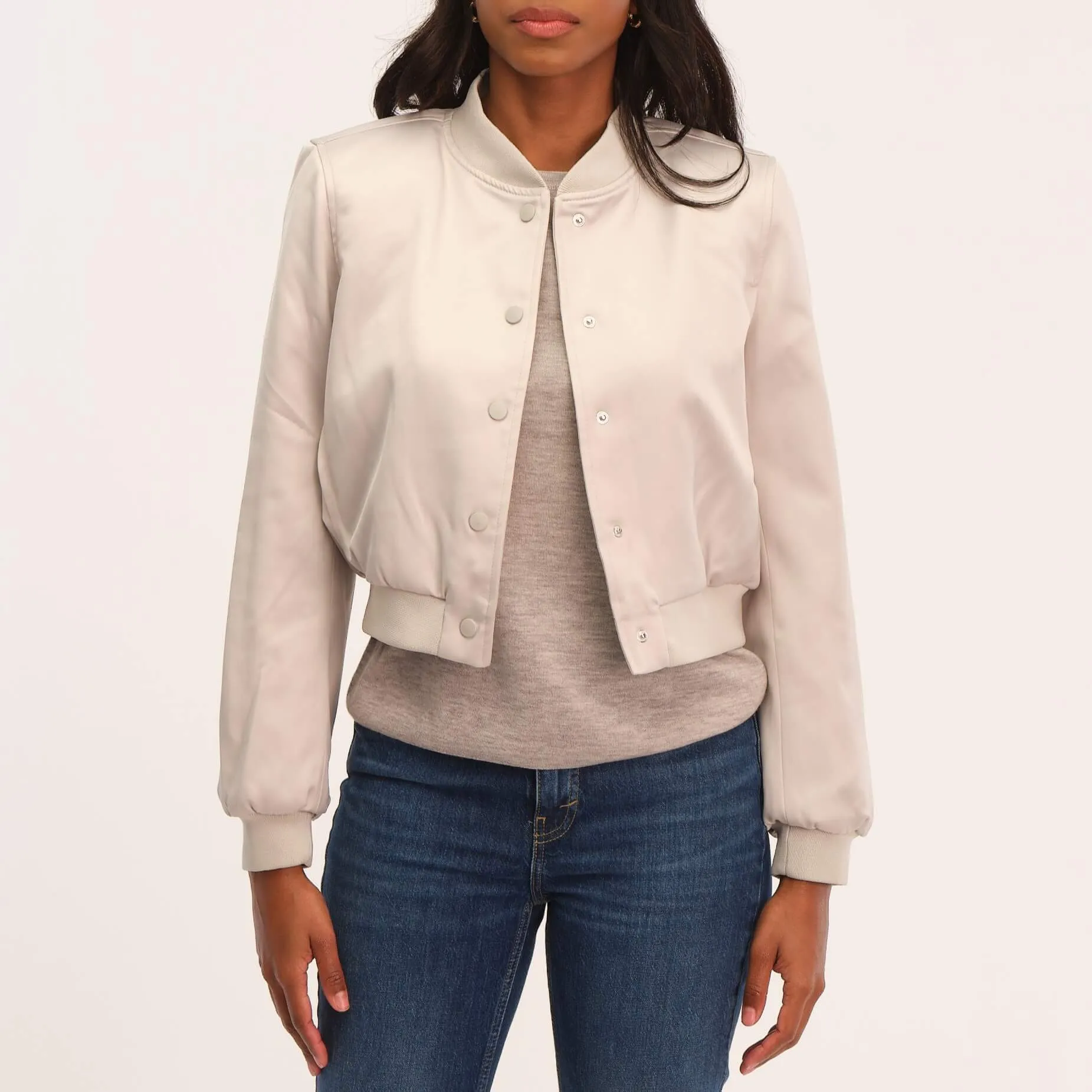 Satin Effect Cropped Bomber