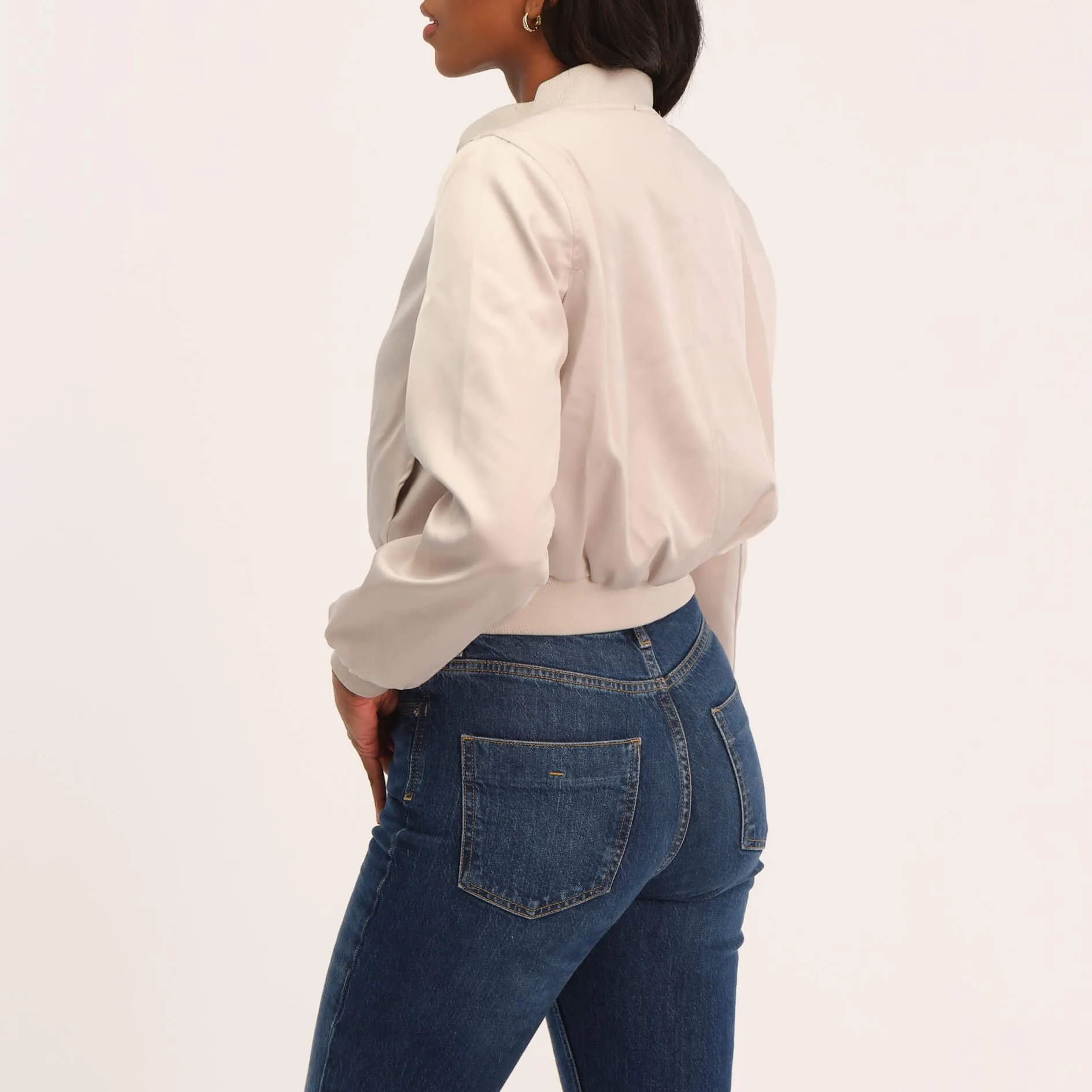 Satin Effect Cropped Bomber