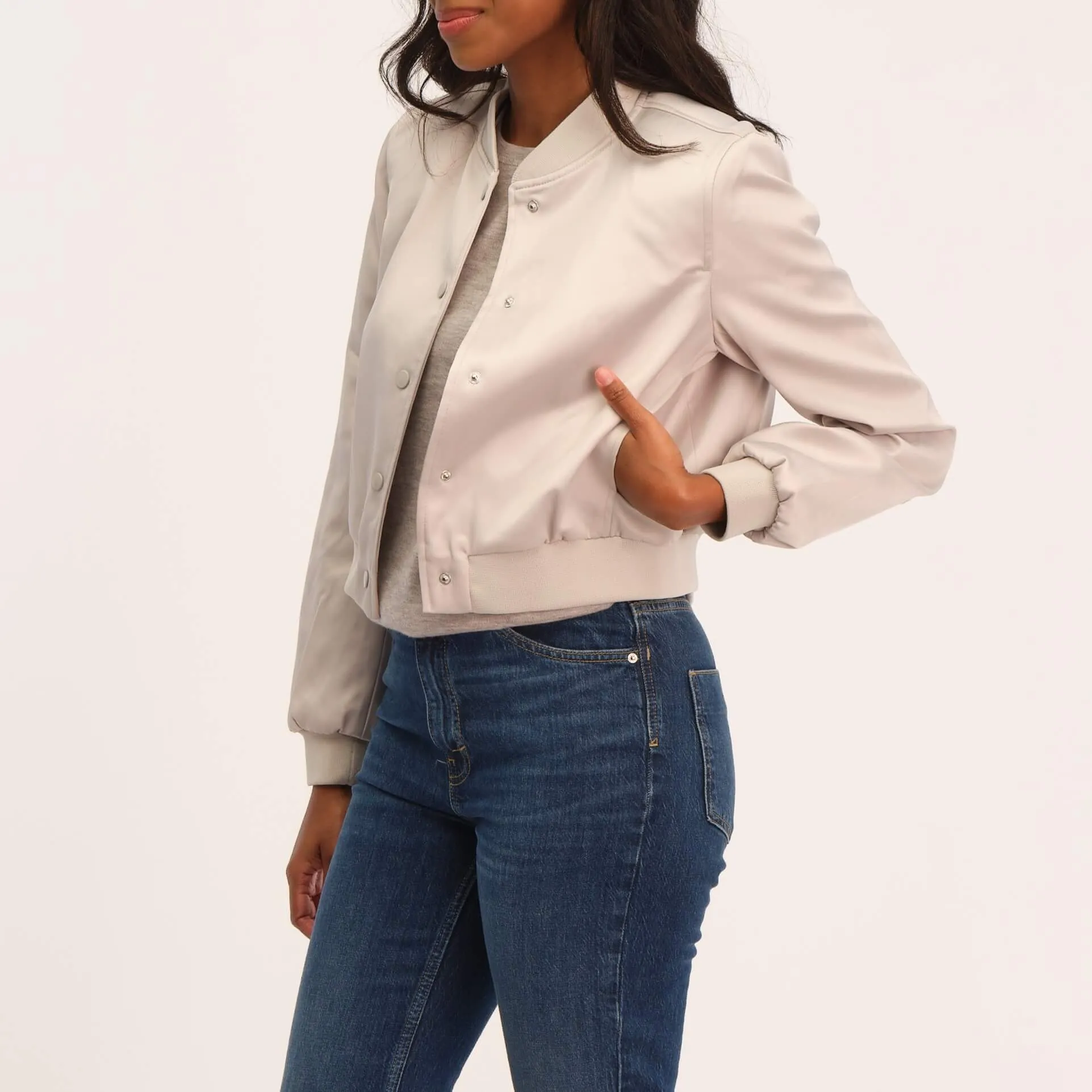 Satin Effect Cropped Bomber