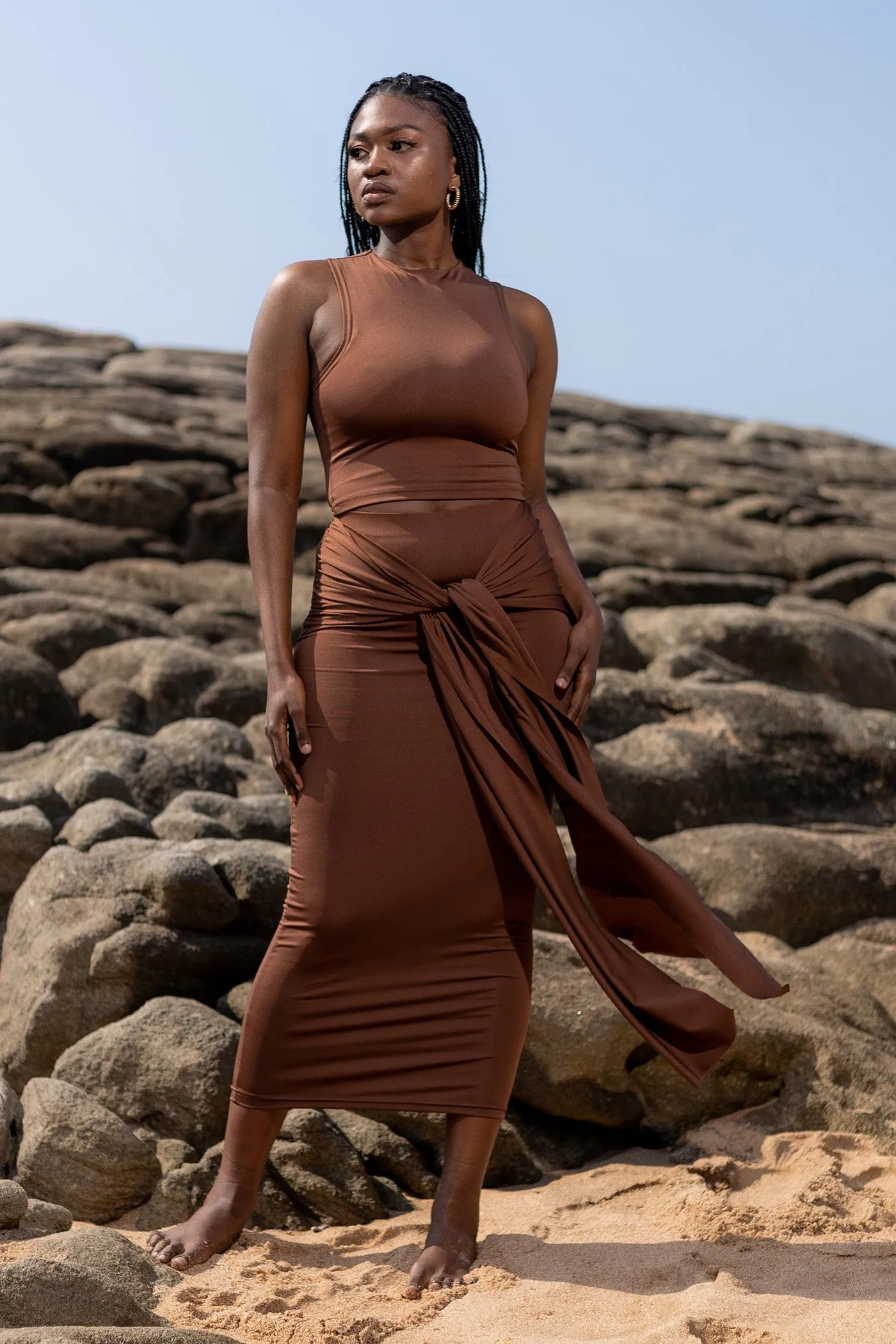 Savannah Wrap Tie Detail Skirt - Pinecone