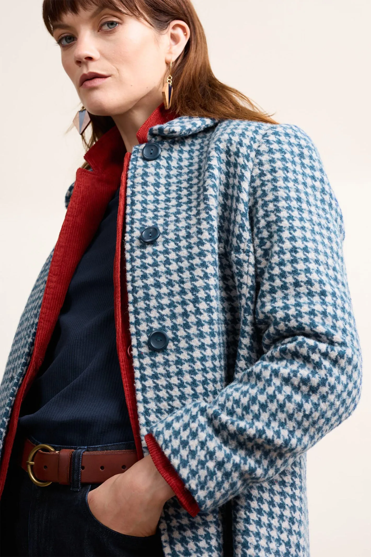 Seasalt Wood Cabin Coat Dog Tooth Galley Blue WM-36152-34250