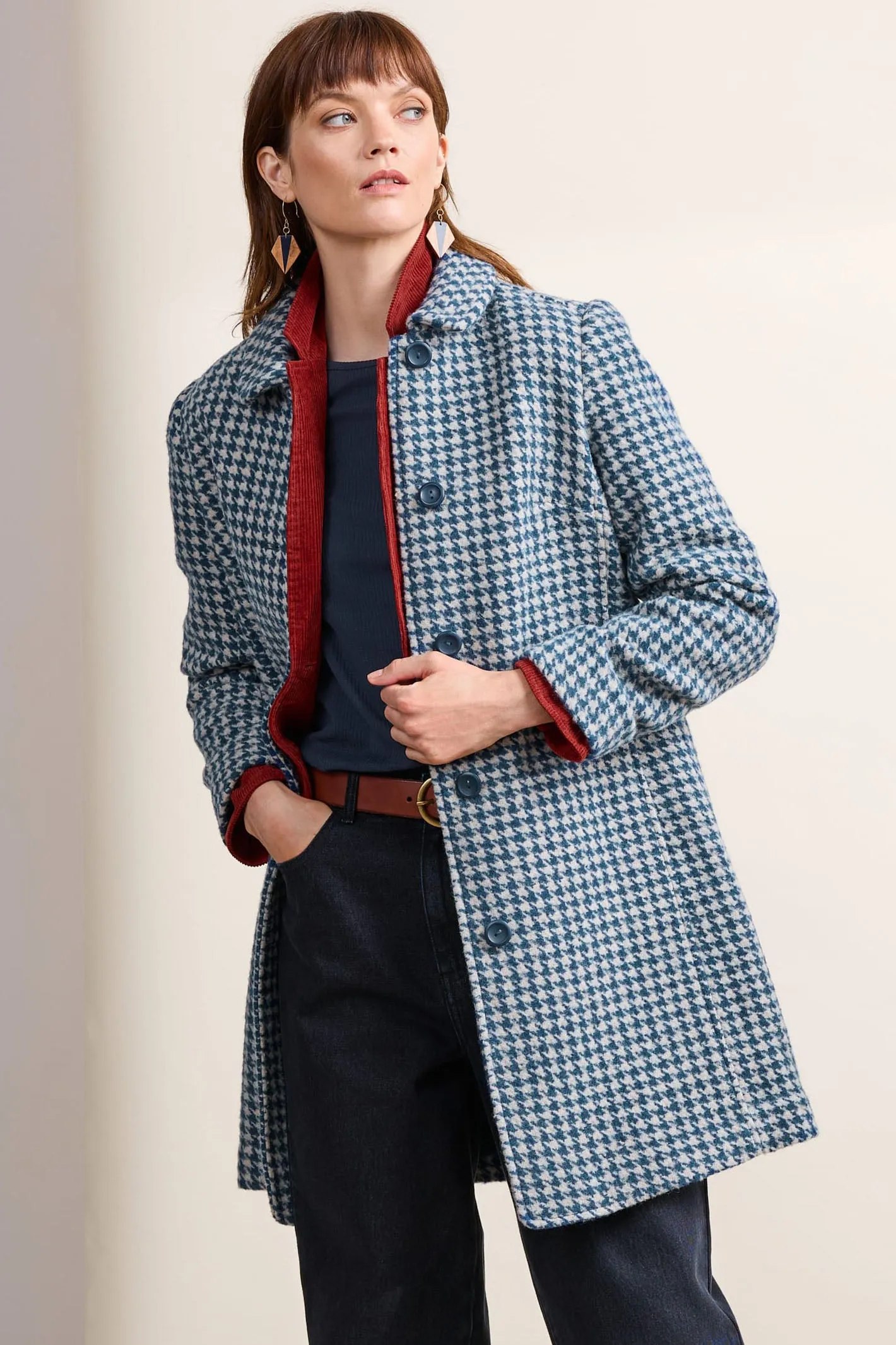 Seasalt Wood Cabin Coat Dog Tooth Galley Blue WM-36152-34250