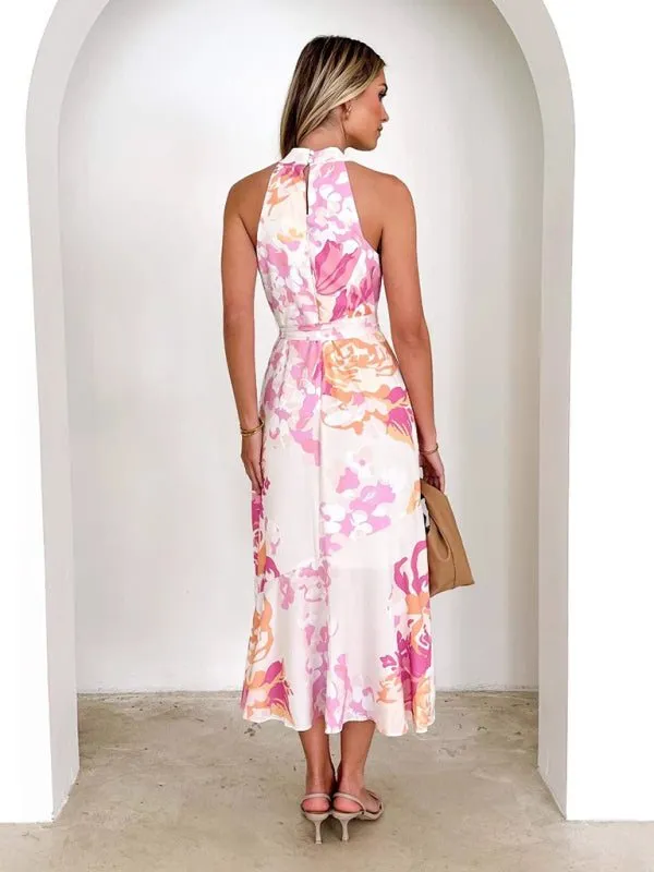Sleeveless Halter Neck Midi Dress