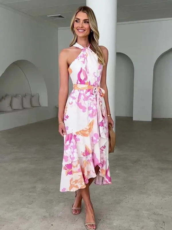 Sleeveless Halter Neck Midi Dress