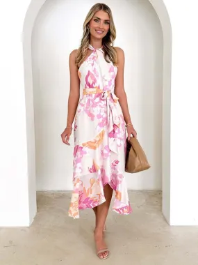 Sleeveless Halter Neck Midi Dress