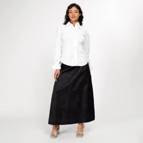 Small 80s Black Floral Embossed Maxi Skirt 26.5"