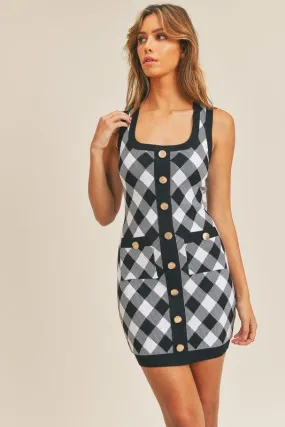 stretch knit button front plaid tank dress