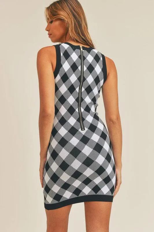 stretch knit button front plaid tank dress