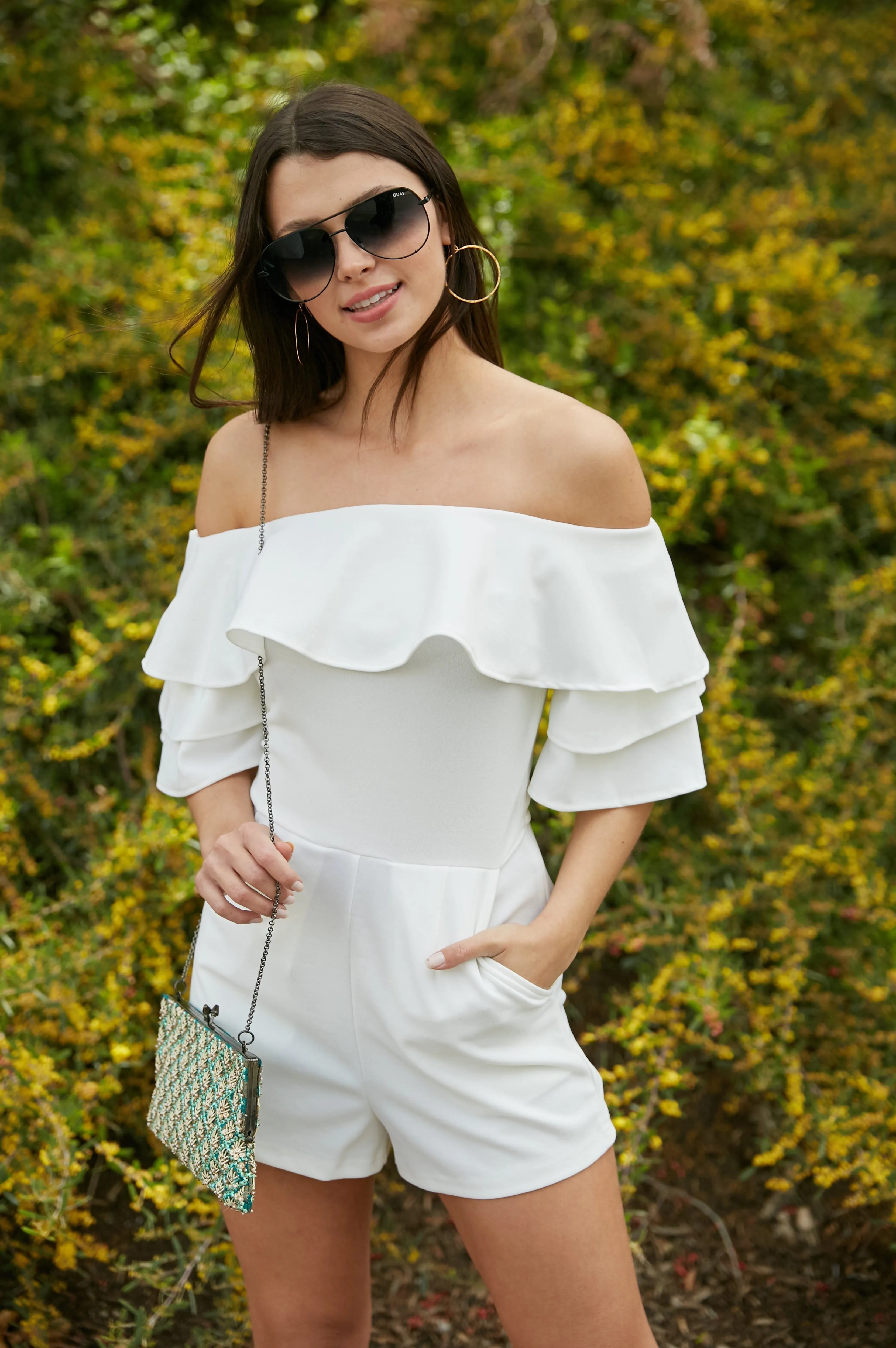 Tea House Ruffle Romper White