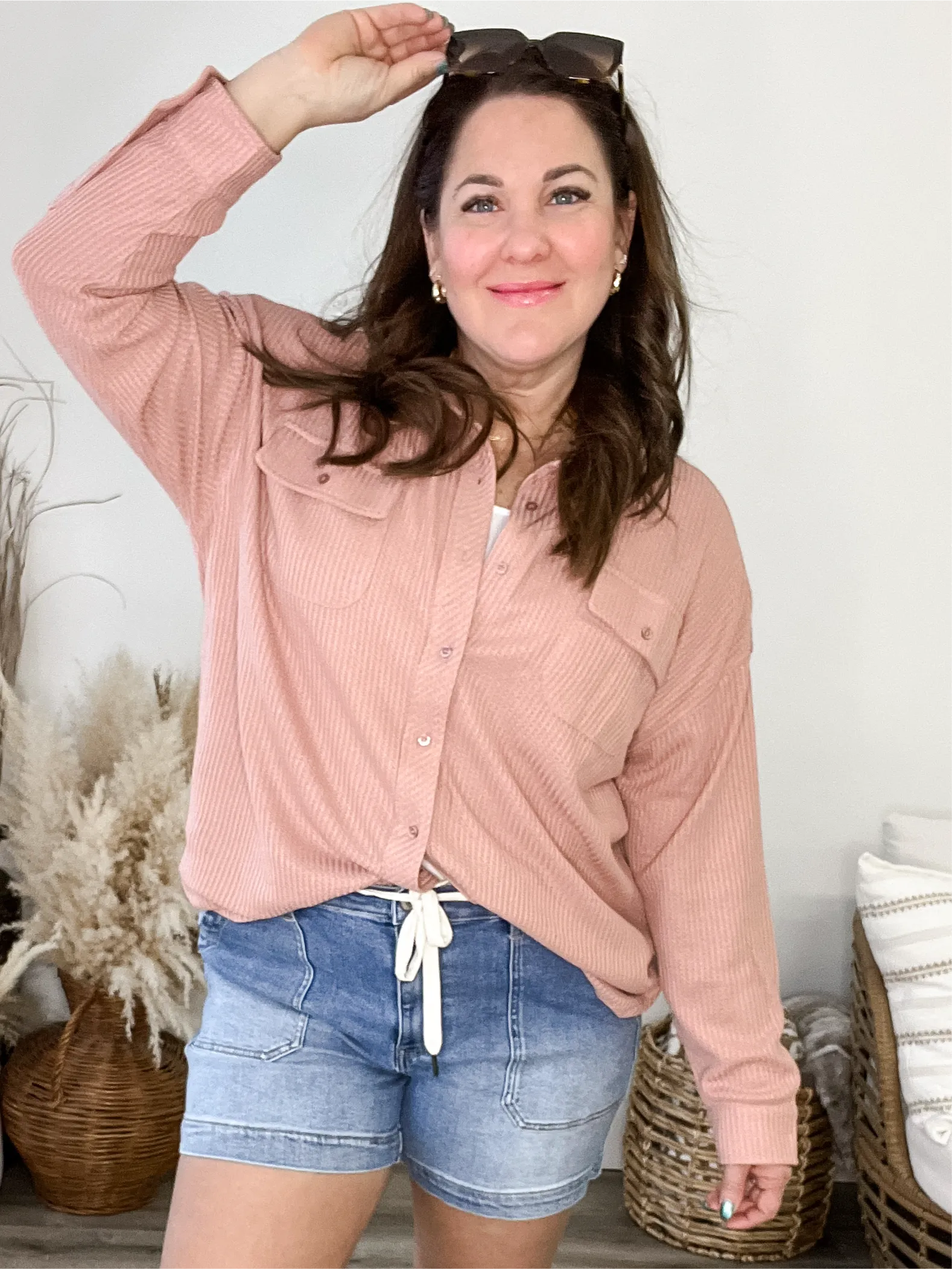 Thermal Button Down Shirt - Blush