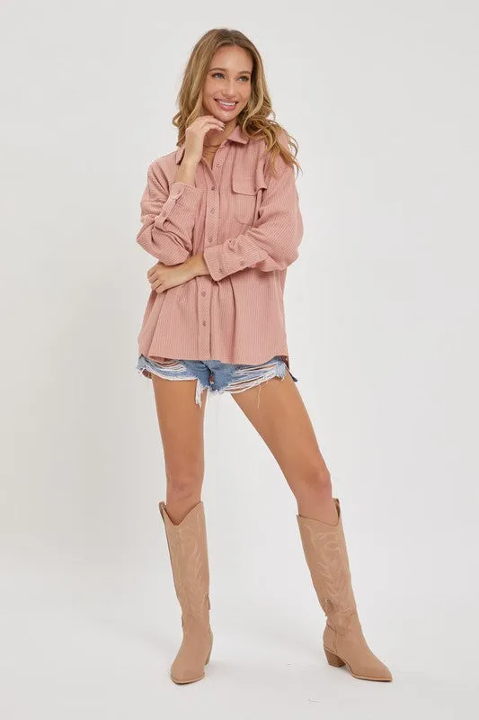 Thermal Button Down Shirt - Blush