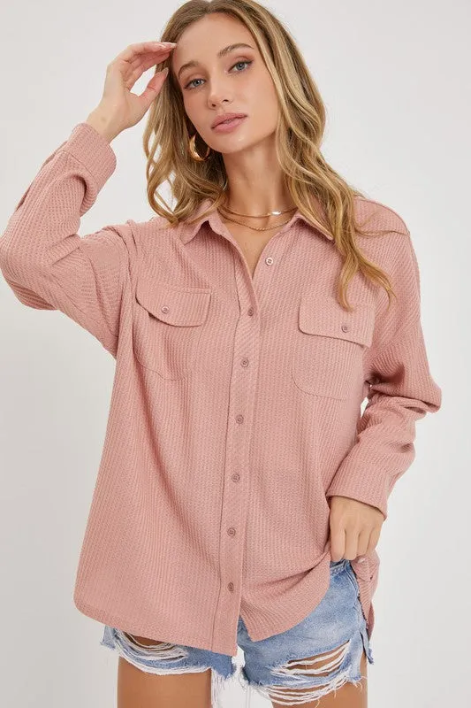 Thermal Button Down Shirt - Blush