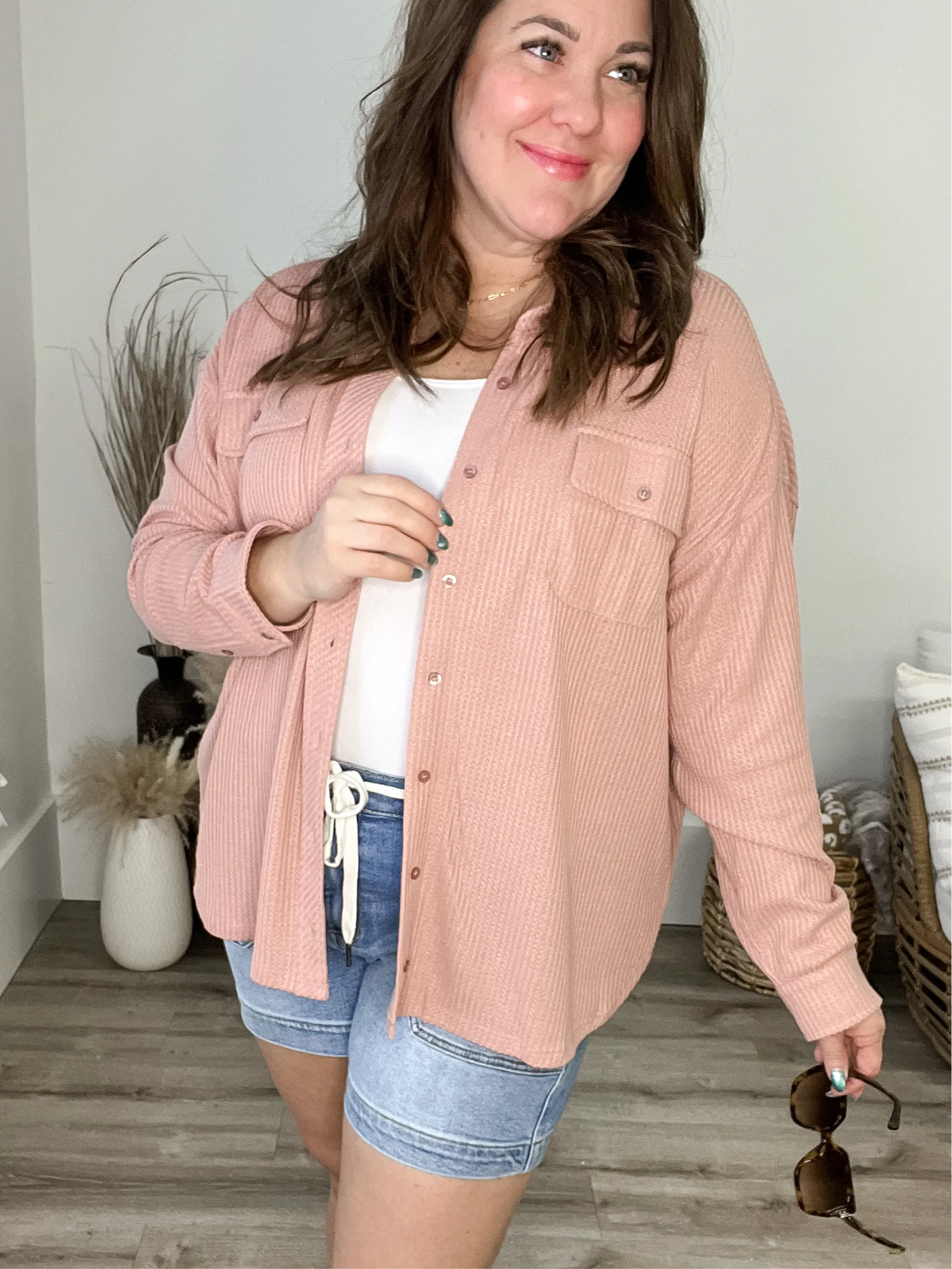 Thermal Button Down Shirt - Blush
